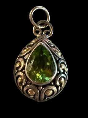 Samuel Benham BJC Sterling & 18K Yellow Gold Scroll Filigree Teardrop Pendant